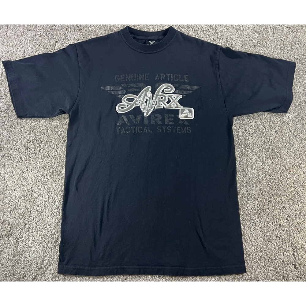 Avirex Mens Raised Graphic T-Shirt Black Size L Made in USA